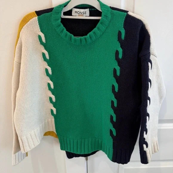 MONSE COLORBLOCK PATCHWORK WOOL SWEATER - XL - Picture 2 of 11